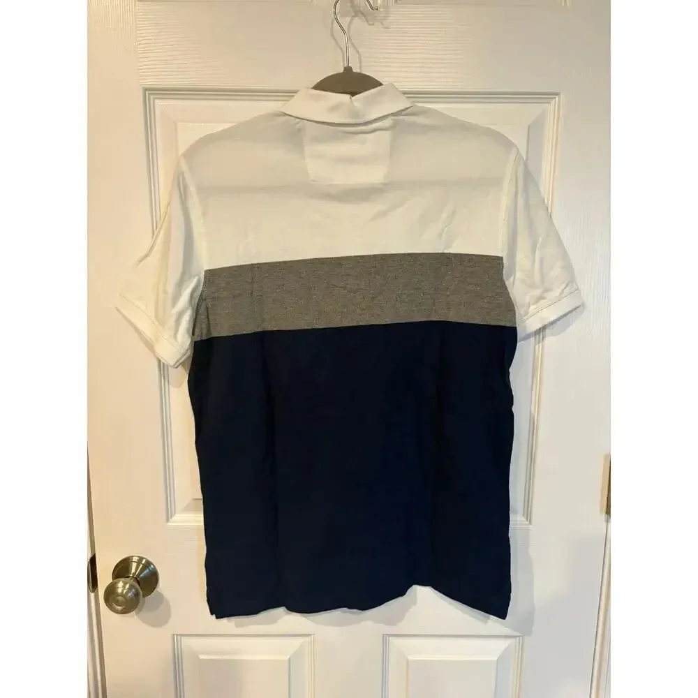 Banana Republic Organic Cotton Pique Polo Colorblock White Gray Blue Small